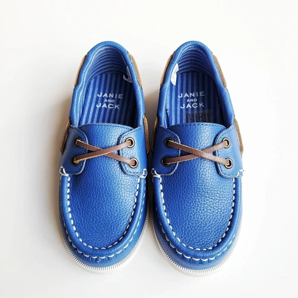 Janie & Jack 10 toddler Leather Boat Shoe Capri Blue Like New
